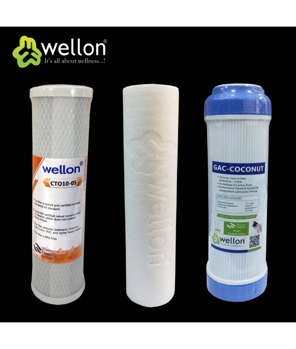 Wellon Openable 10" GAC+CTO+PP Suitable for All Types of Domestic RO Water Purifier
